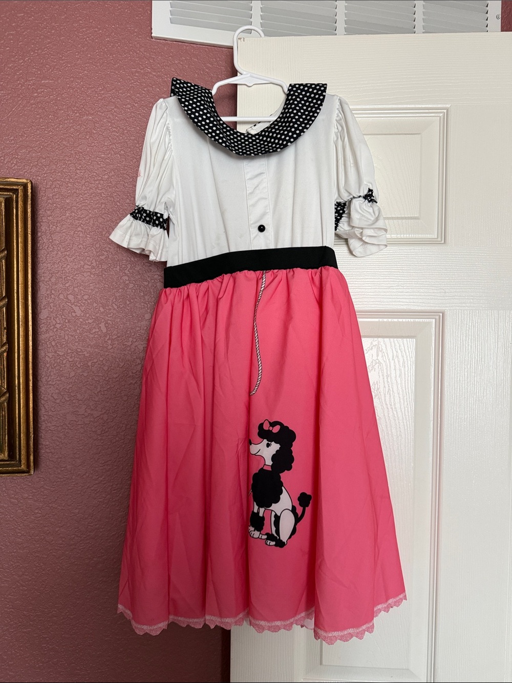 Pink Poodle Party Dress with Polka Dot Collar